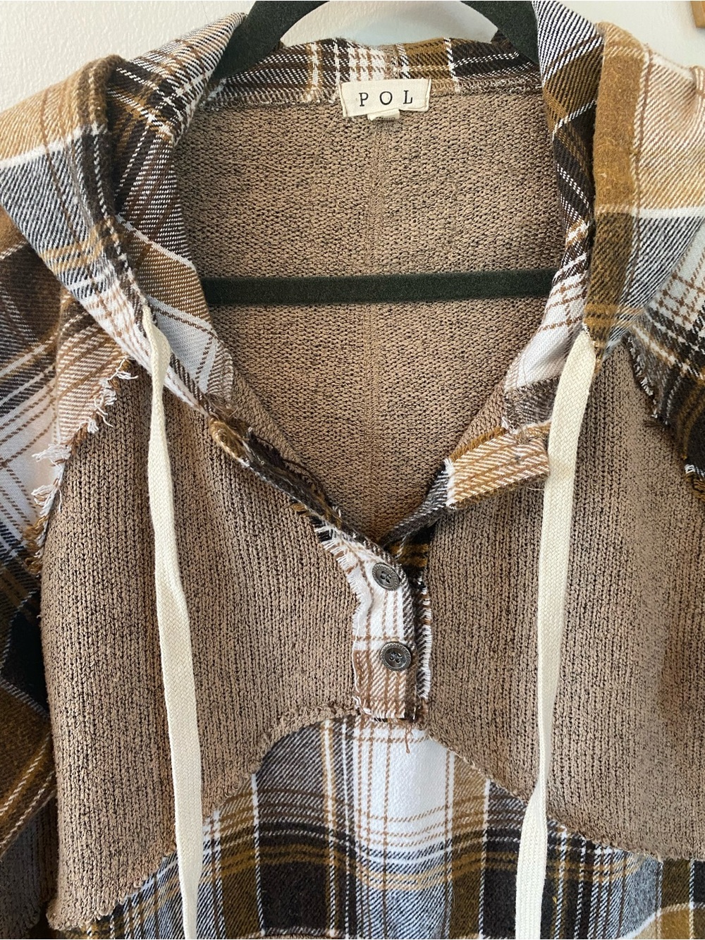 POL COOL WEATHER INCLINED PLAID HOODIE IN MOCHA - cabincore - fall - size medium - Picture 8 of 11
